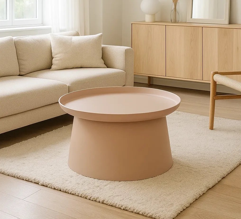 Plastový kávový stolík FUNGO, priemer 70 cm, tehlová