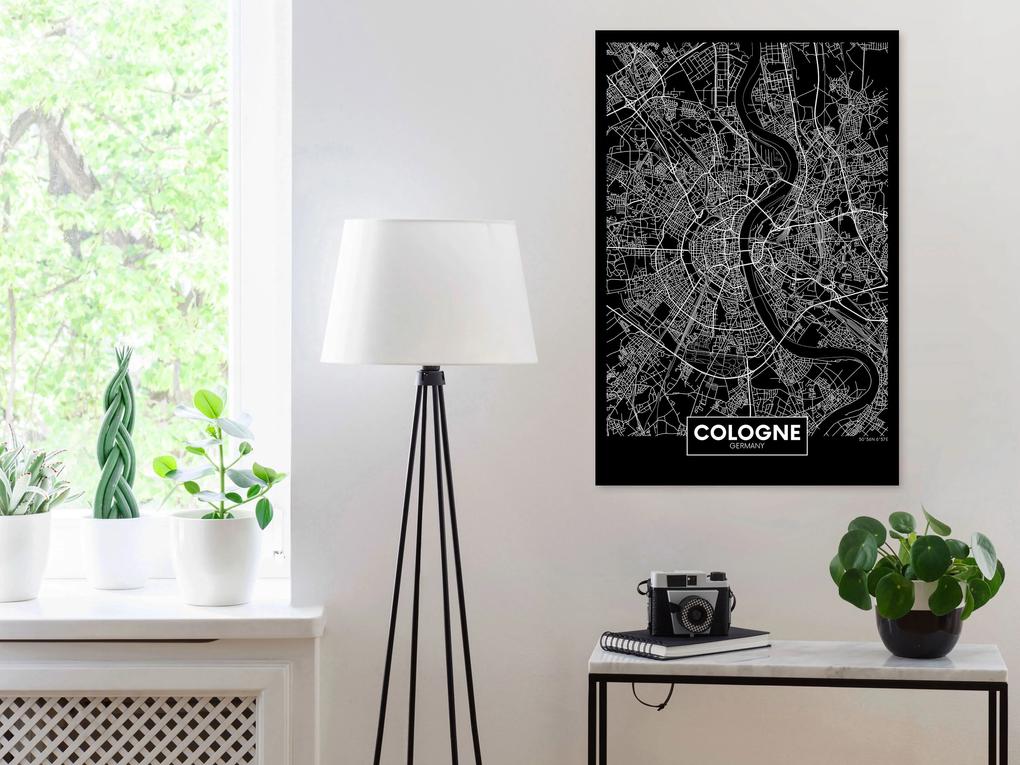 Artgeist Obraz - Dark Map of Cologne (1 Part) Vertical Veľkosť: 60x90, Verzia: Premium Print