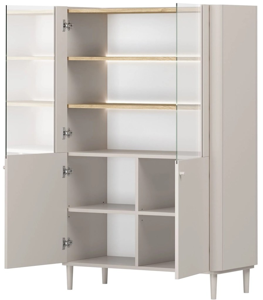 Vitrína Elivo 100 cm dvojdverová na nožičkách - kašmír / olejovaný dub