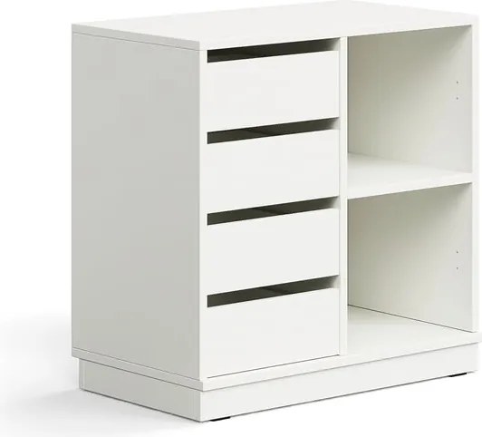 Úložná skrinka CASPER, 4 zásuvky, 2 priehradky, so soklom, biela