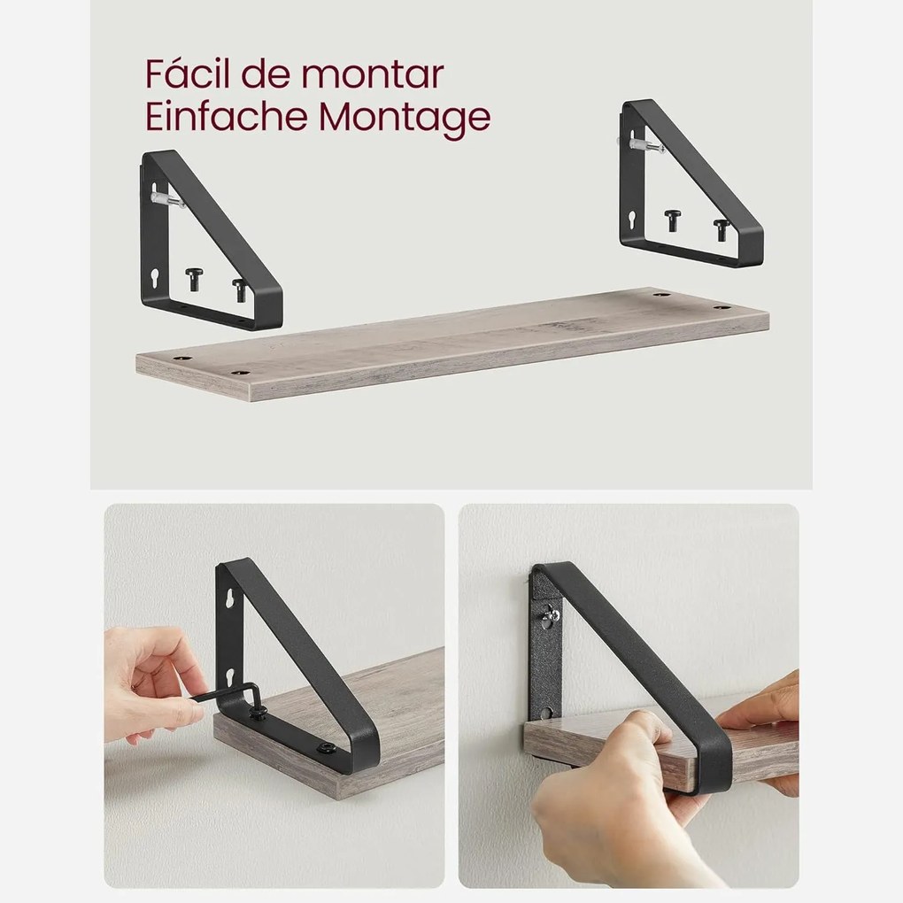 Nástenná polica, sada 3 kusov, šedo-čierna