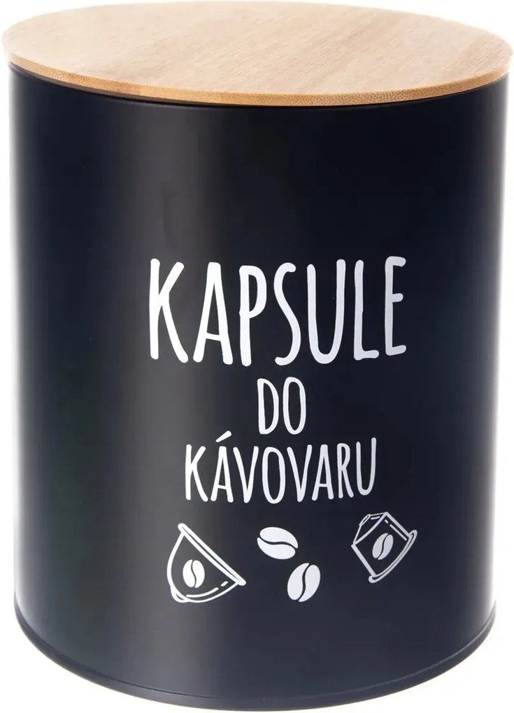 Orion Dóza na potraviny, plechová, černá, s bambusovým víkem, Kapsule SK