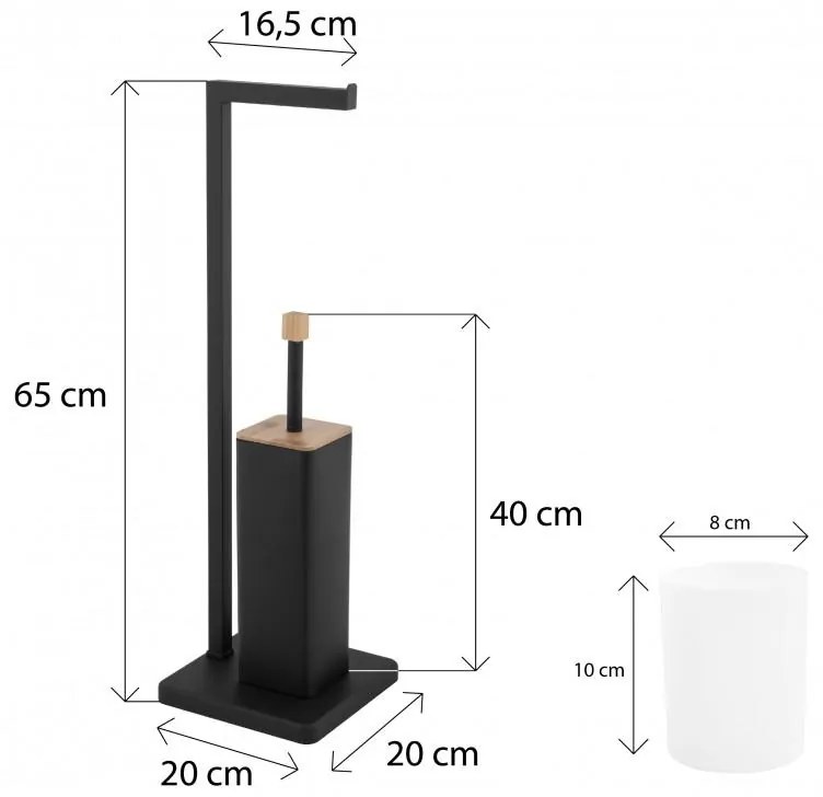 Erga Saki, držiak na toaletný papier a toaletnú kefu 20x20x65 cm, čierna matná-hnedá, ERG-YKA-PD.SAKI-BLK