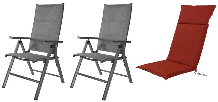 Livarno home Hliníkové kreslo Toronto s vysokým operadlom, antracitové, 2 kusy + Podsedák, červenohnedý  (800010722)