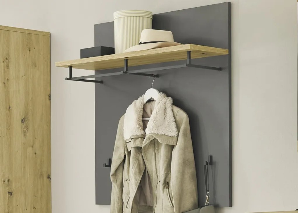 Predsieňový šatníkový panel Milan, dub artisan/šedá