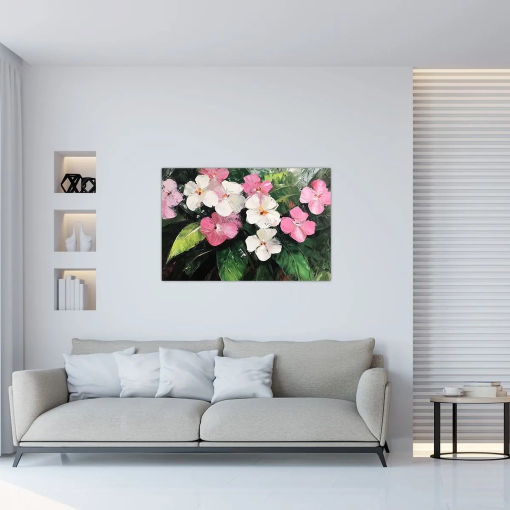 Obraz - Ružové a biele kvety (90x60 cm)