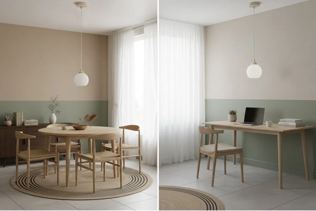 Závesné svietidlo Eliza, 1x biele sklenené tienidlo, g/be