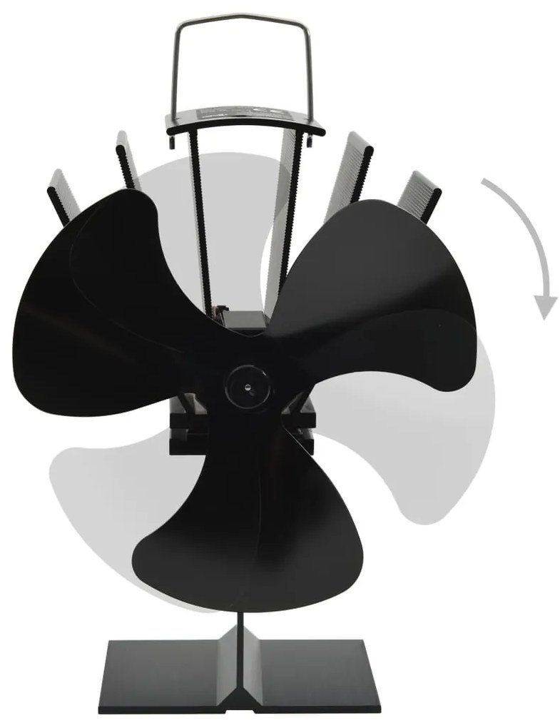 Teplom poháňaný ventilátor na krb s 3 lopatkami čierny
