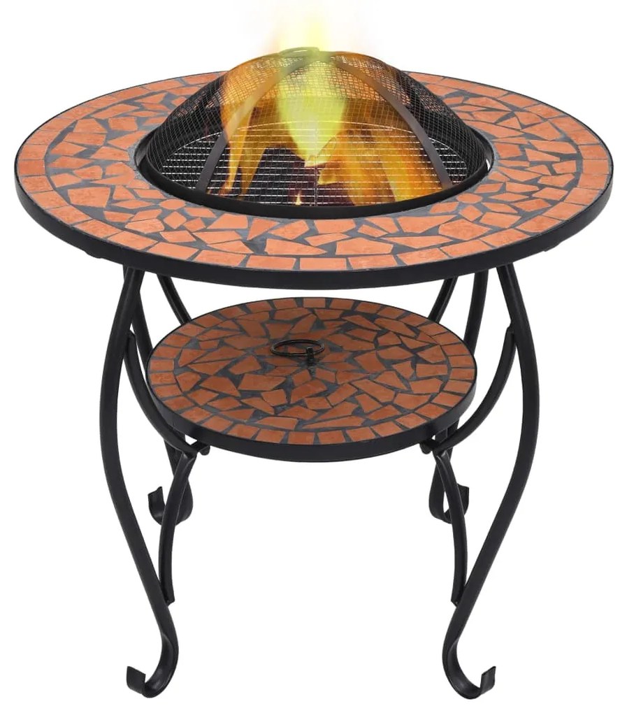 vidaXL Mozaikový prenosný stôl s ohniskom terakotový 68 cm keramický