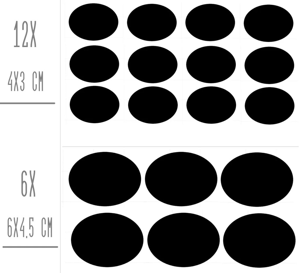 Sada štítkov / nálepiek, štítok čierny "OVÁL" - 18 ks Farba: biela