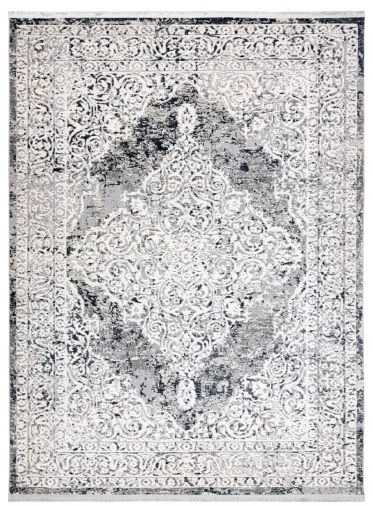 Moderný koberec REBEC 51122A strapce, krémovo/ tmavo modrý