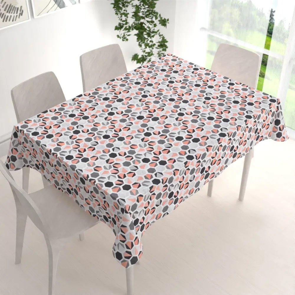 Biante Dekoračný obdĺžnikový obrus Leona LN-031 Lososovo-sivé hexagóny 130x160 cm