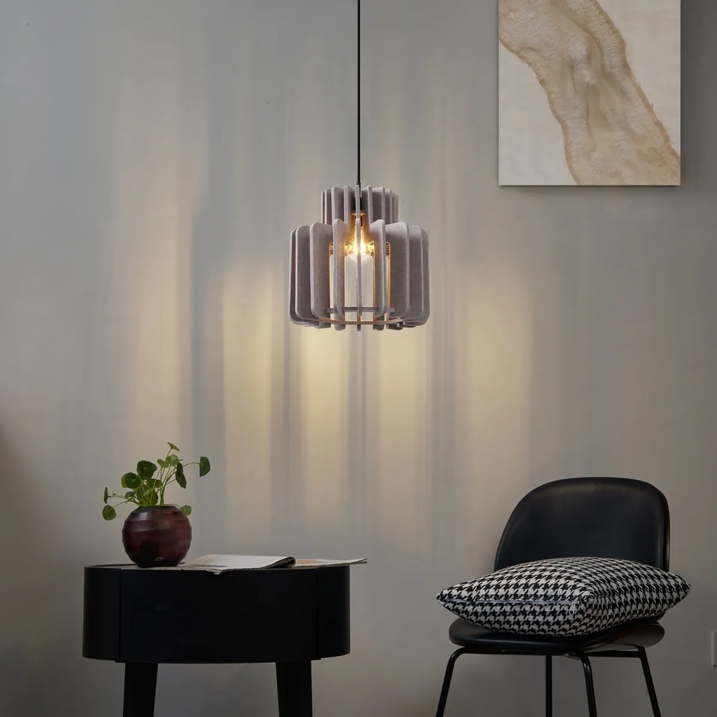 Retro závesná lampa čierna s hnedosivým tienidlom - Felt