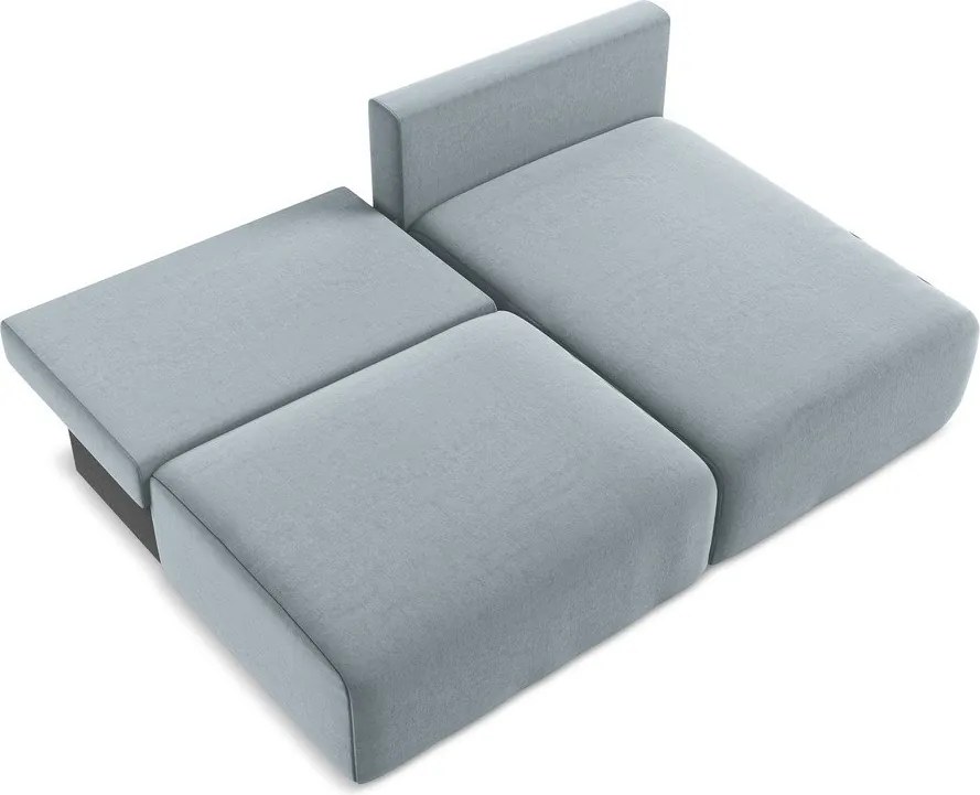 Modrá zamatová rozkladacia/s úložným priestorom rohová pohovka (pravý roh/s leňoškou) Kalena – Makamii