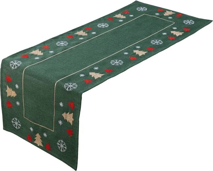 Vianočný behúň s výšivkou STROMČEKY A VLOČKY 40 x 110 cm