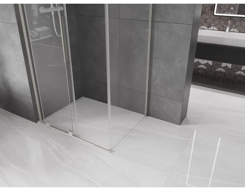 Mexen Velar L, sprchový kút s posuvnými dverami 120 x 80 cm, 8mm číre sklo, brúsená oceľ, 871-120-080-03-97