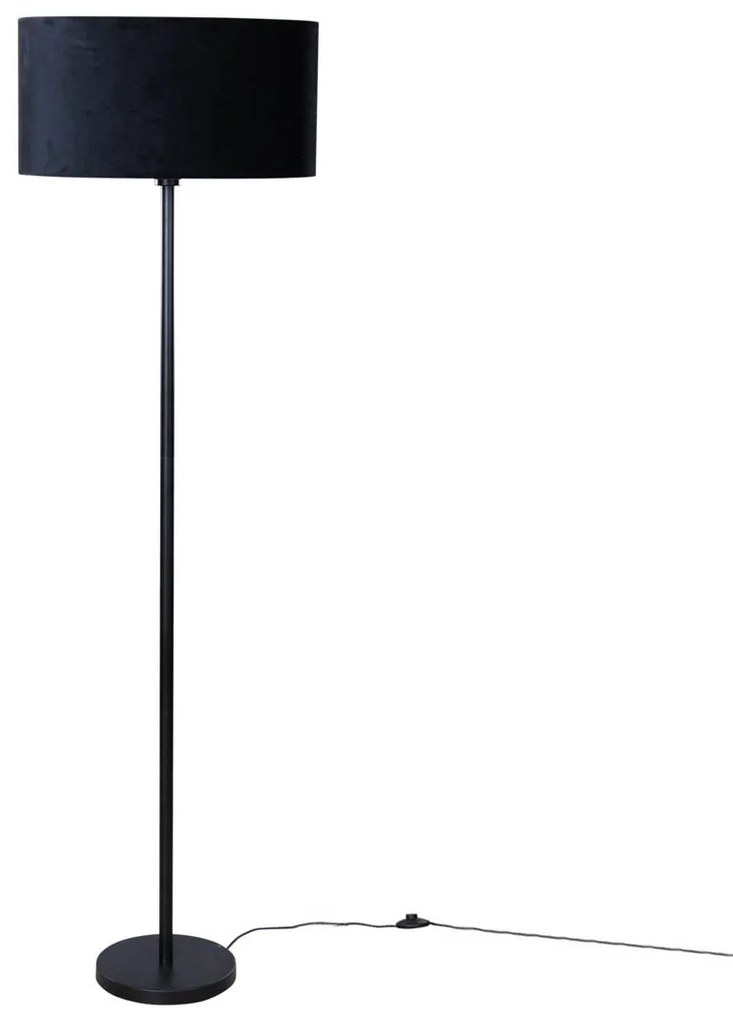 Stojacia lampa čierna s oválnym zamatovým tienidlom 50 cm - Simplo