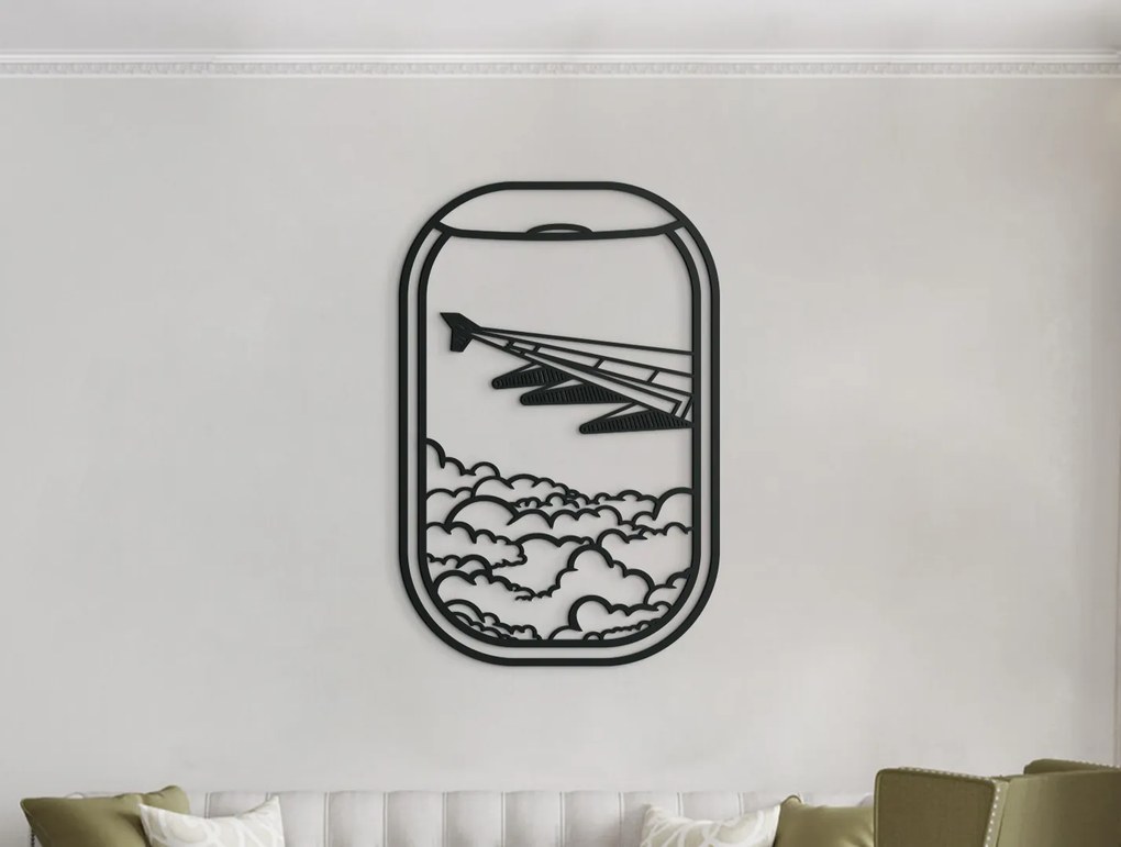 drevko Drevený obraz na stenu Okno lietadla Rozmer obrazu: 44,5 x 29 cm, Farba dekorácie: Čierna