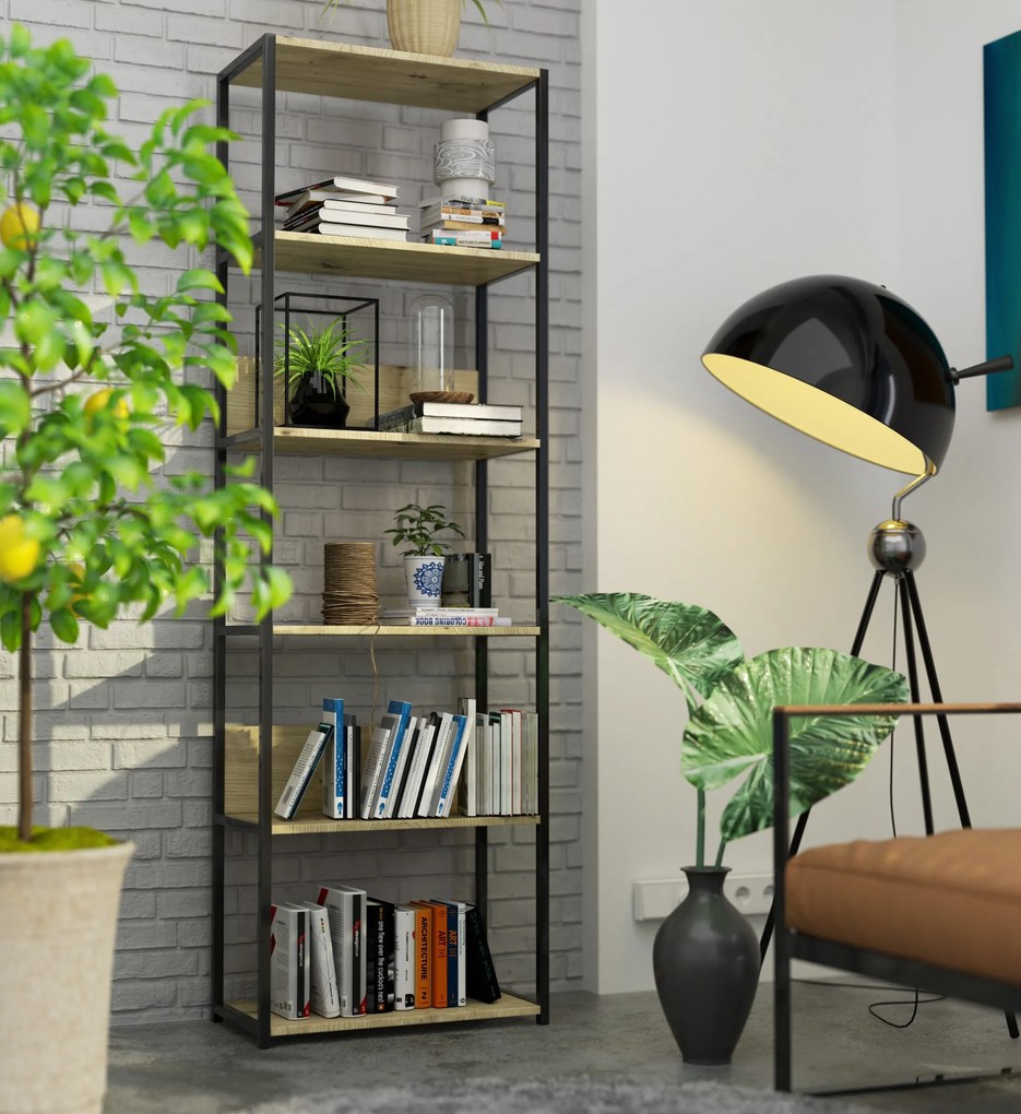 Regál PRAMONI 60x192 cm čierny/dub artisan