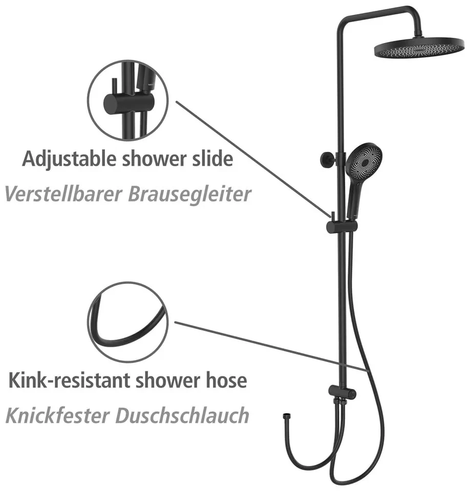 Čierny sprchový set z nerezovej ocele 120 cm Soft Water - Wenko