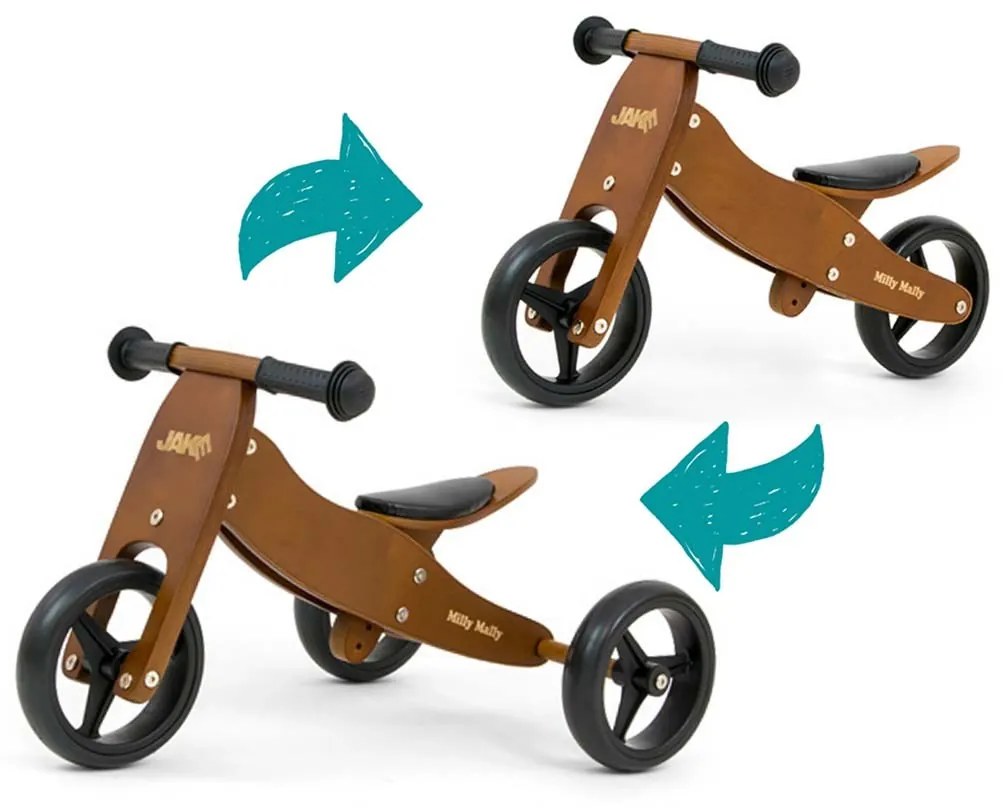 Detské multifunkčné odrážadlo bicykel 2v1 Milly Mally JAKE Dark Natural
