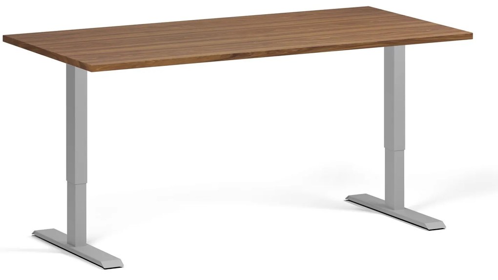 Výškovo nastaviteľný stôl, 160x80 cm, 1 motor, sivá podnož, orech