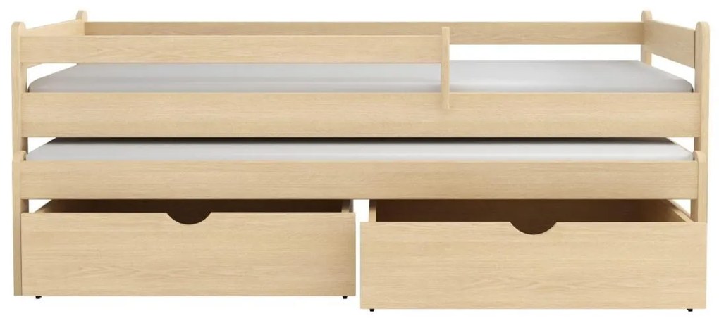 Detská posteľ z masívu borovice ALEX s prístelkou a šuplíky - 200x90 cm - PRÍRODNÁ BOROVICA