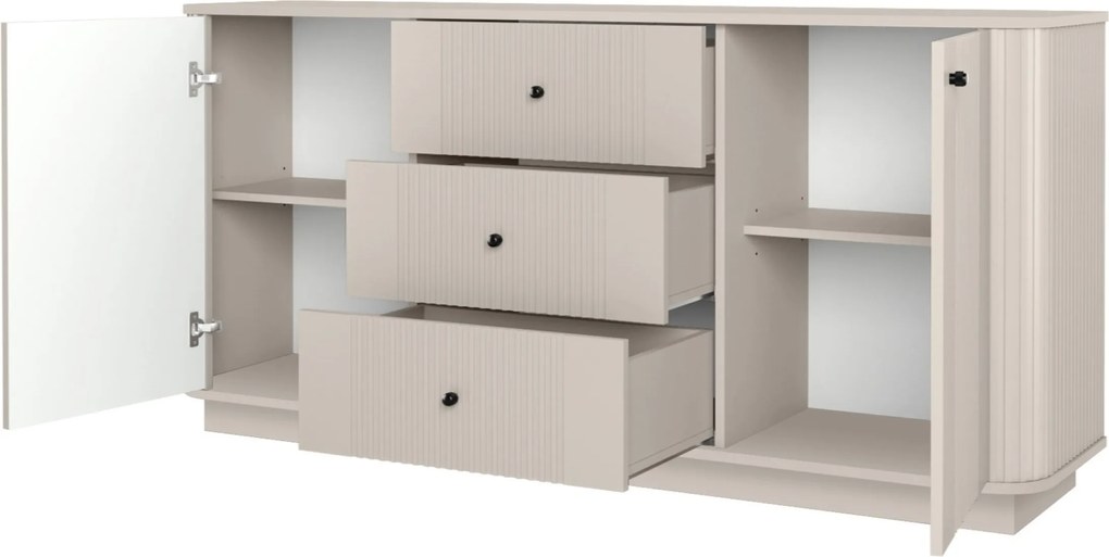 Komoda Vesper 160 cm so zásuvkami na sokli - kašmír / čierne úchytky