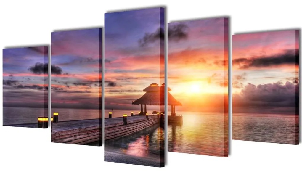vidaXL Sada obrazov na stenu, motív Pláž so slameným altánkom 200 x 100 cm