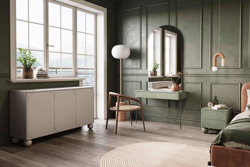 Komoda Sonatia II 150 cm trojdverová na guľatých nohách - kašmír