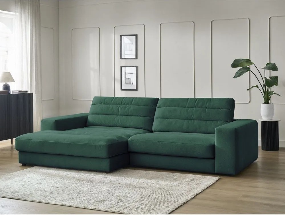 Zelená zamatová rohová pohovka (ľavý roh/s leňoškou) Sierra – Bobochic Paris