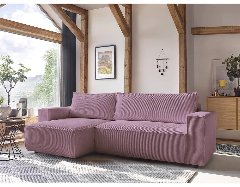 Ružová menčestrová rozkladacia rohová variabilná pohovka Nihad – Bobochic Paris