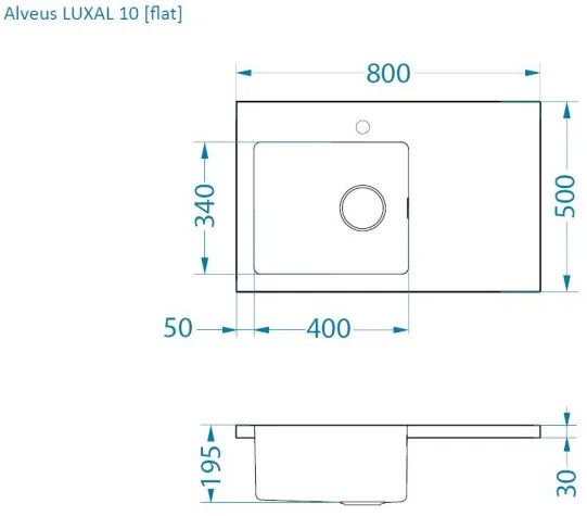 ALVEUS CZ LUXAL 10 P, 800x500 FLAT ( Okrajový profil plochý )