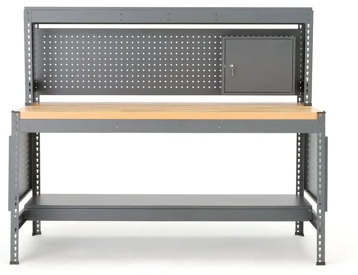 Dielenský stôl COMBO s vrchnou policou, panelom na náradie a skrinkou, dub