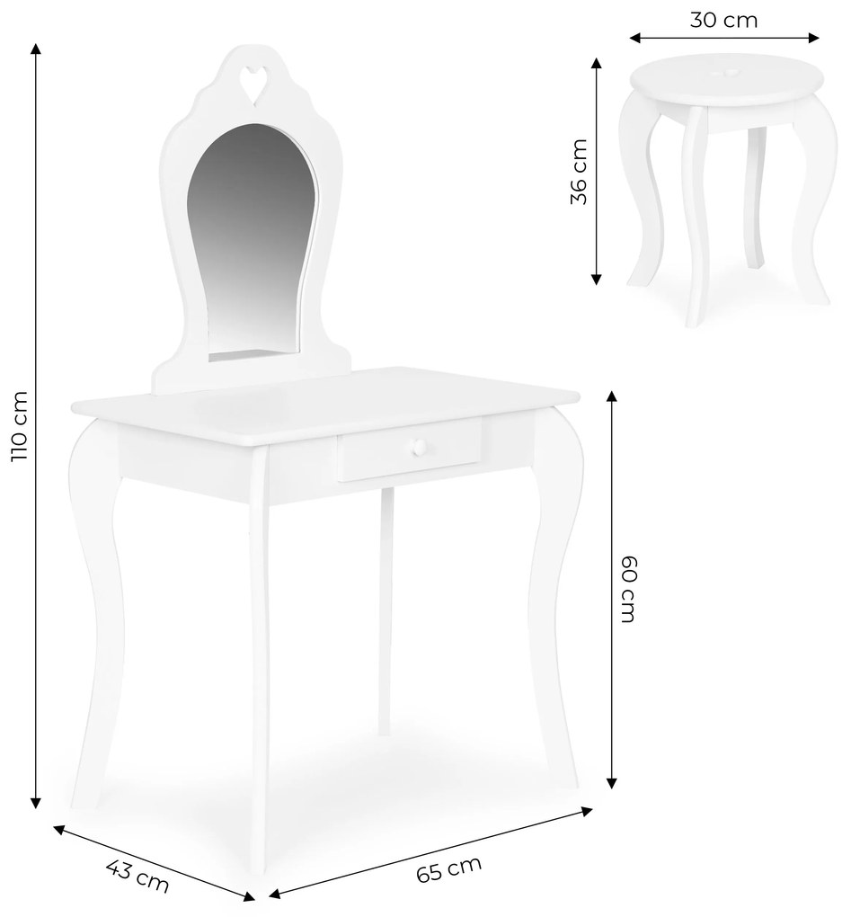 Veľký detský toaletný stolík so zrkadlom pre dievčatá ECOTOYS