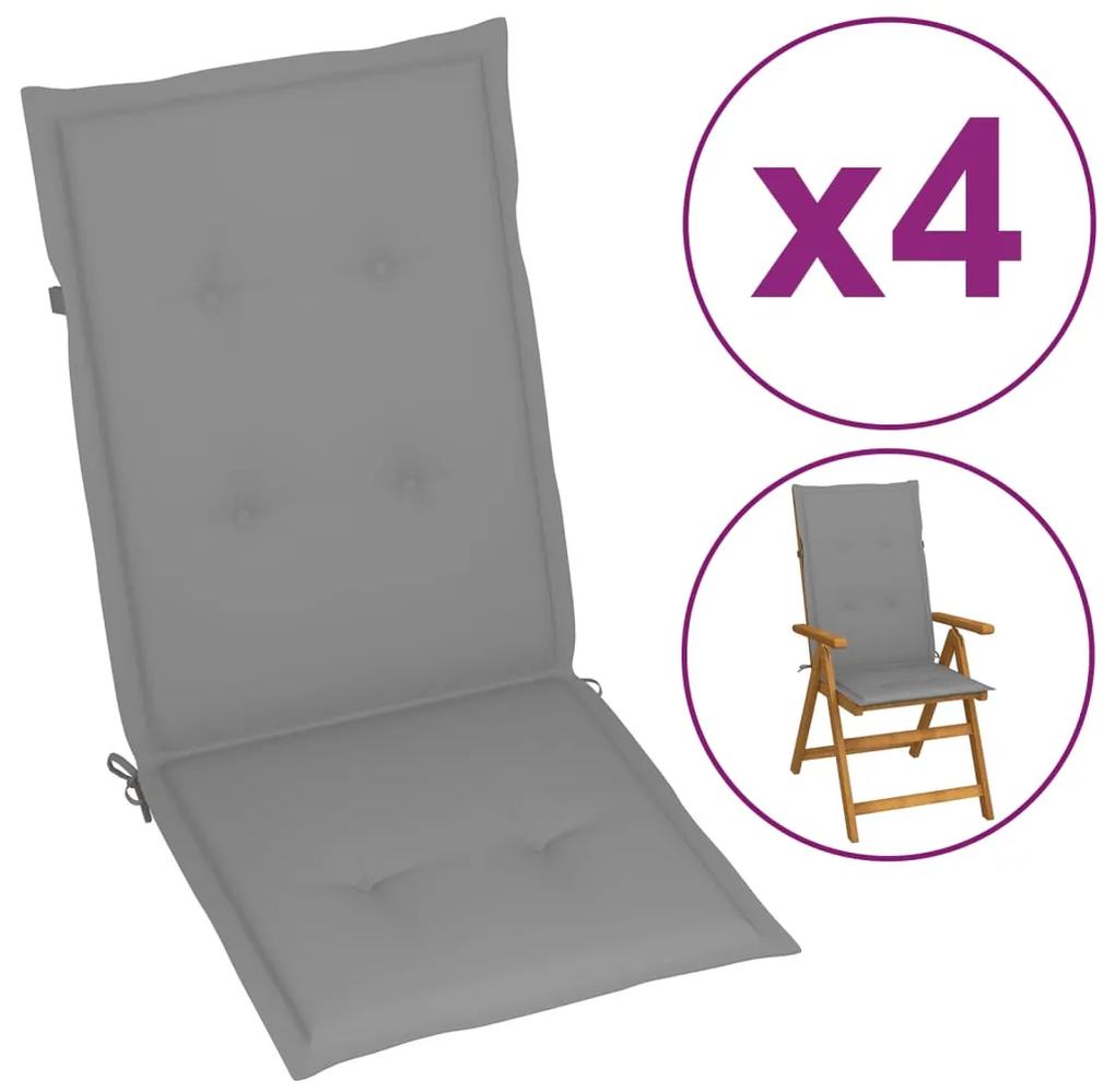 vidaXL Šedé sedáky na záhradné stoličky, 4 ks, 120x50x3 cm
