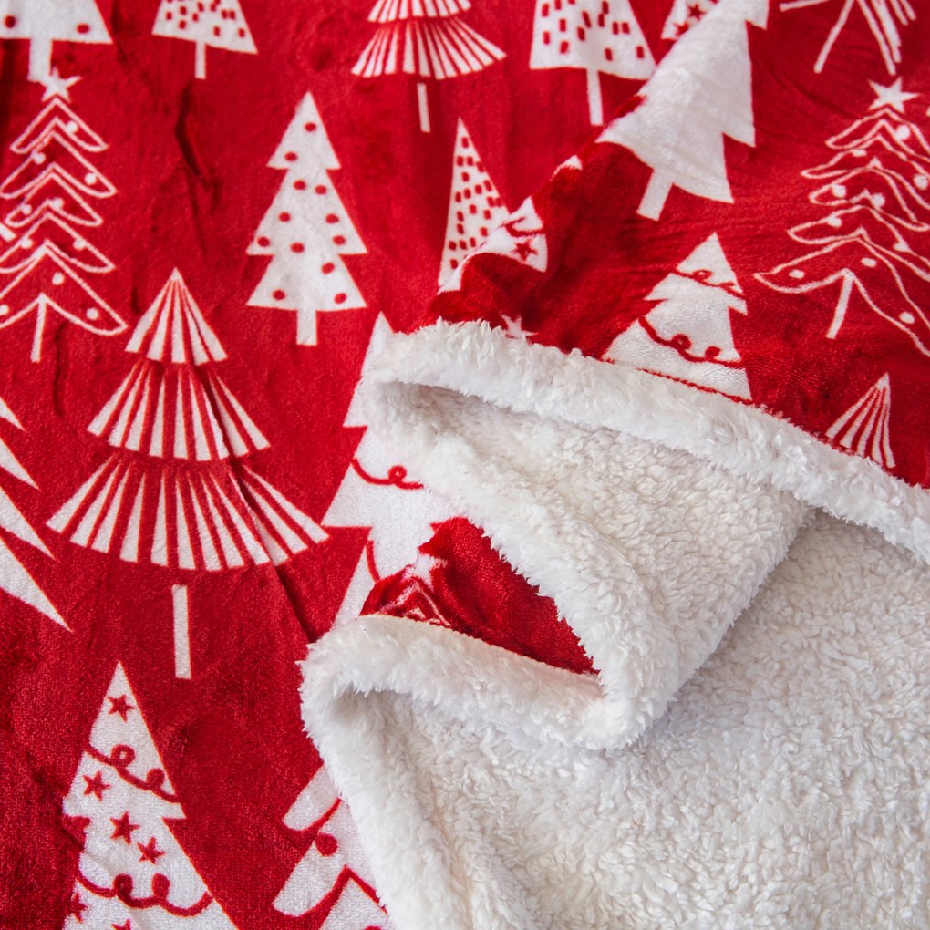 Vianočná mikroplyšová baránková deka CHRISTMAS TREES červená Rozmer: 200 x 220 cm