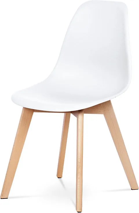 jedálenská stolička, biely plast, masiv buk