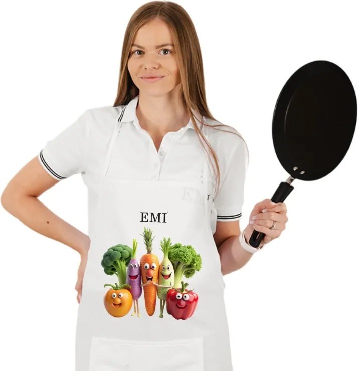 Kuchynská zástera Happy Veggie EMI, biela