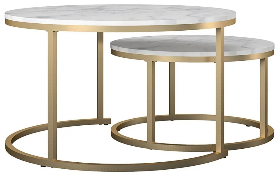 Biele/v zlatej farbe okrúhle konferenčné stolíky v súprave 2 ks s doskou v dekore mramoru ø 79 cm Amelia – CosmoLiving by Cosmopolitan