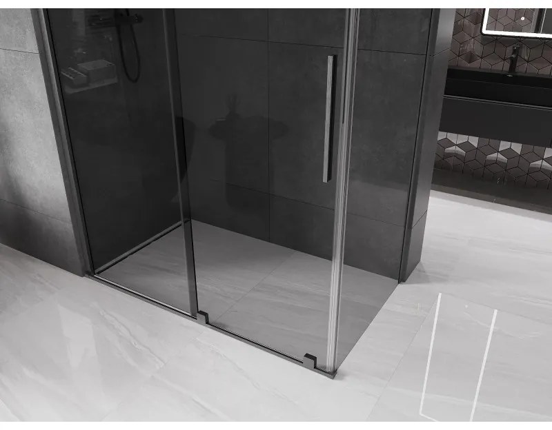 Mexen Velar, sprchový kút s posuvnými dverami 150 x 90 cm, 8mm šedé sklo, grafit brúsený, 871-150-090-41-66