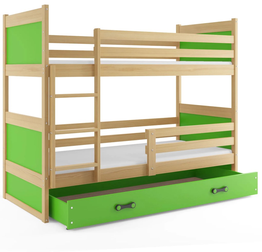 Poschodová posteľ RICO 2 190x90 Borovica - Zelená