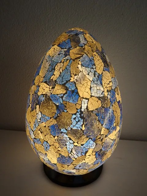 Stolná lampa modrá EGG, 40 cm, ručná mozaika,