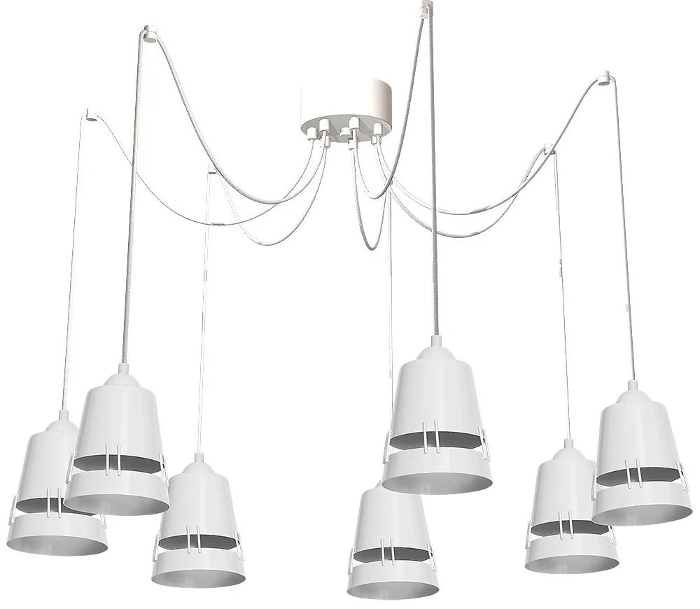 Závesné svietidlo Apollo, 7x biele kovové tienidlo, w
