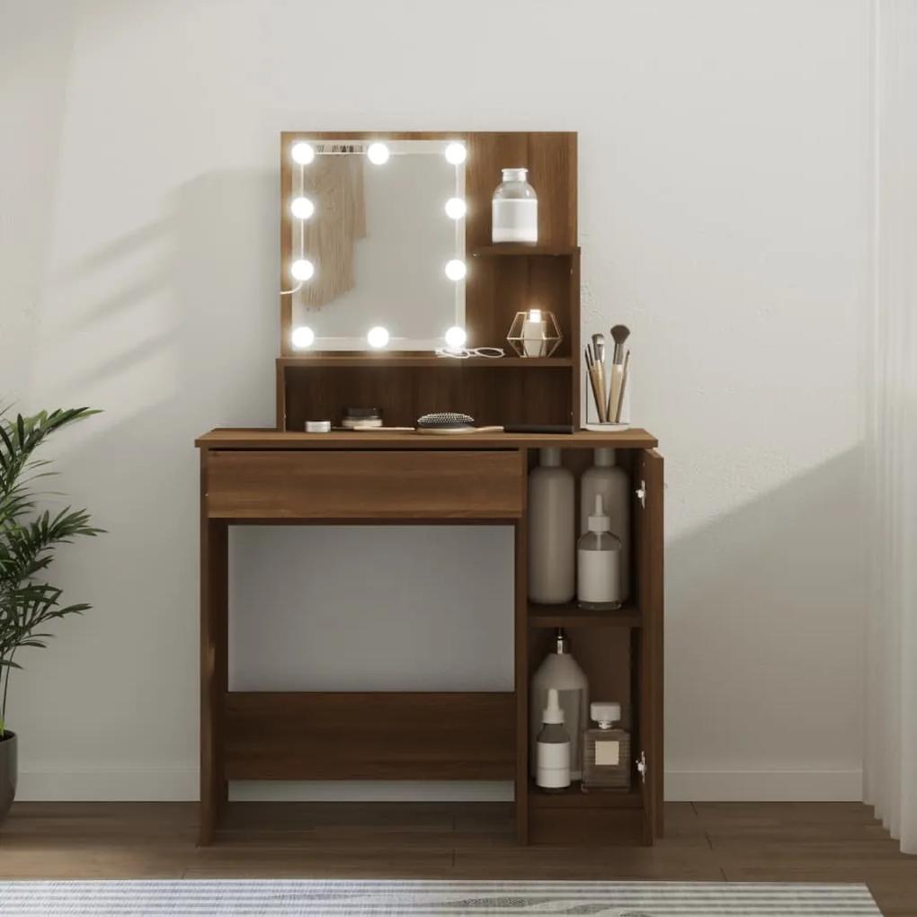 Toaletný stolík s LED hnedý dub 86,5x35x136 cm