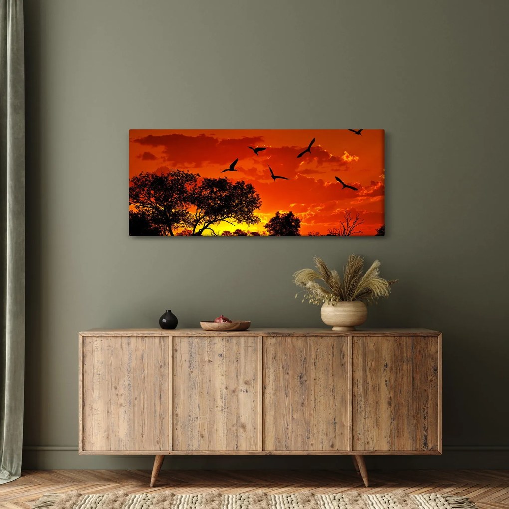 Obraz vtákov pri západe slnka (120x50 cm)
