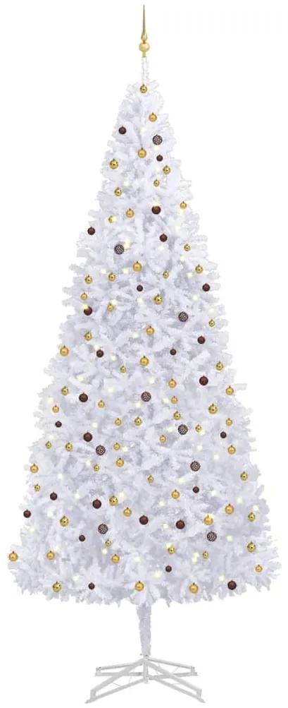 Umelý vianočný stromček s LED a súpravou gulí biely 500 cm 3077793