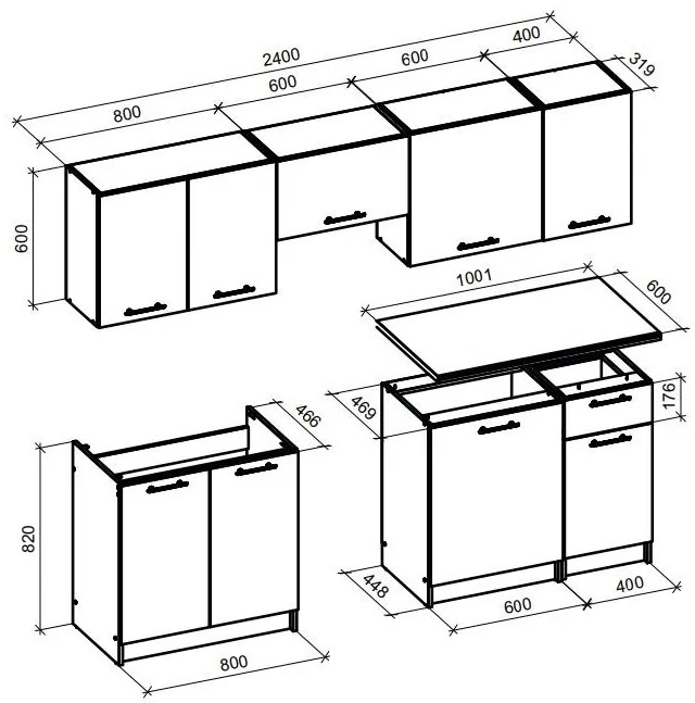 Kuchynská linka Dania 240 cm antracit/dub craft