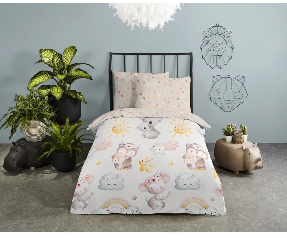 Hnedé/béžové bavlnené detské obliečky na jednolôžko 140x200 cm Hugs – Good Morning