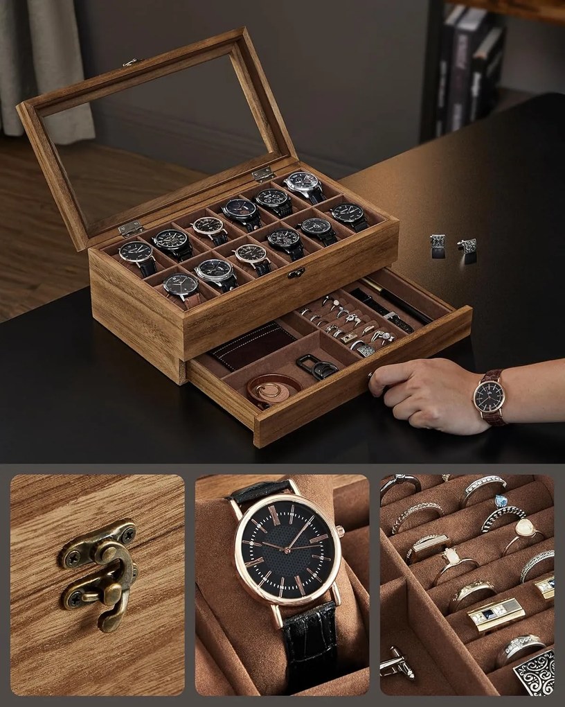 12 priečny hodinový box v rustikálnom orechovom odtieni